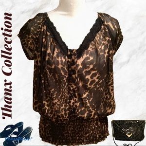 Thanx Collection Animal Print Sheer Top